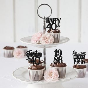 Adornos <span class=keywords><strong>para</strong></span> Cupcakes Negros de <span class=keywords><strong>40</strong></span> Cumpleaños, con Brillantina, <span class=keywords><strong>para</strong></span> Celebrar <span class=keywords><strong>40</strong></span> Años, Decoración <span class=keywords><strong>para</strong></span> Fiestas - Product Image 3