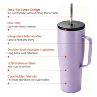 Gobelet isotherme classique en acier inoxydable, écologique, avec poignée et paille, anti-fuite, pour café de voyage, idéal pour les filles et le bureau