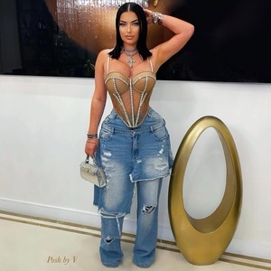 Nuevos Jeans de Mezclilla Estilo Urbano Euroamericano, Lavado Arena, Desgastados, con Parches, Rotos, Holgados y Rectos para Mujer - Product Image 2