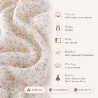 Tissu en coton léger imprimé 100 % coton, matière tissée douce, tissu en coton pour robes Bishop