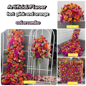 Runner Floreale Personalizzato OEM con Rose Artificiali in Seta <span class=keywords><strong>Rosa</strong></span> Acceso e Arancione Autunnale per Matrimoni - Product Image 4