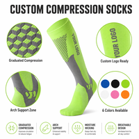Chaussettes de compression personnalisées avec logo, 6 couleurs, hauteur genou, pour le sport et la course, respirantes, en nylon