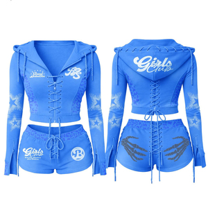Wholesale Price New Design Cotton Polyester Made Crop Top Hoodie & Shorts <b>Set</b> New Arrival Best Style Women Shorts <b>Set</b> - Product Image 1