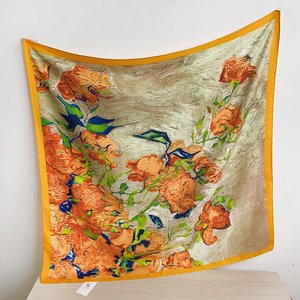 Bandana foulard imprimé rose blanche style peinture à l'huile vintage 90x90cm, design personnalisé, directement de l'usine - Product Image 5