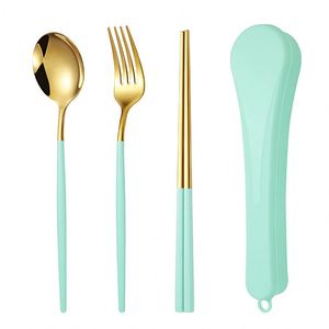 Hot Selling Camping 304 Stainless Steel Cutlery <b>Portable</b> Chopsticks Spoon Fork Small Waist 3Pcs Tableware Flatware Set - Product Image 1