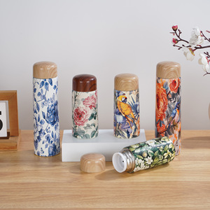 水ボトル250ml 250ml漏れ防止Chiミニポケットカップ木目二重壁熱304ステンレス鋼 - Product Image 1