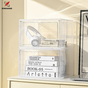 Xinhang علبة أحذية بلاستيكية عالية الجودة قابلة للتكديس مزدوجة الفتح صناديق أحذية شفافة سوداء/بيضاء قابلة للطي - Product Image 6