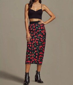 <span class=keywords><strong>Jupe</strong></span> crayon mi-longue taille haute pour femme, imprimé cerises, coupe ajustée, antibactérienne, décontractée, pour l'été et le quotidien - Product Image 1