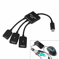 Kabel Adaptor OTG Host USB 2.0 Duel Micro USB HUB 3 in 1 Jantan ke Betina