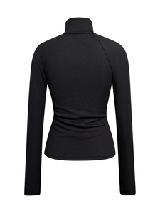 Haut côtelé à col roulé et demi-zip pour femme - T-shirt moulant décontracté à manches longues en maille tendance - Product Image 6