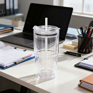 Vaso Térmico Personalizado de Plástico de Doble Pared con Aislamiento Antiescaldaduras, Transparente, para Viajes en Coche, con Pajita, de 20oz y 18oz, en Stock - Product Image 4
