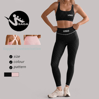 Set Olahraga Gym & Yoga Terbaru dengan Label Pribadi OEM, Desain Criss-cross Back, Pinggang Tinggi, Motif Polka Dot, Bahan 75% Nylon + 25% Spandex
