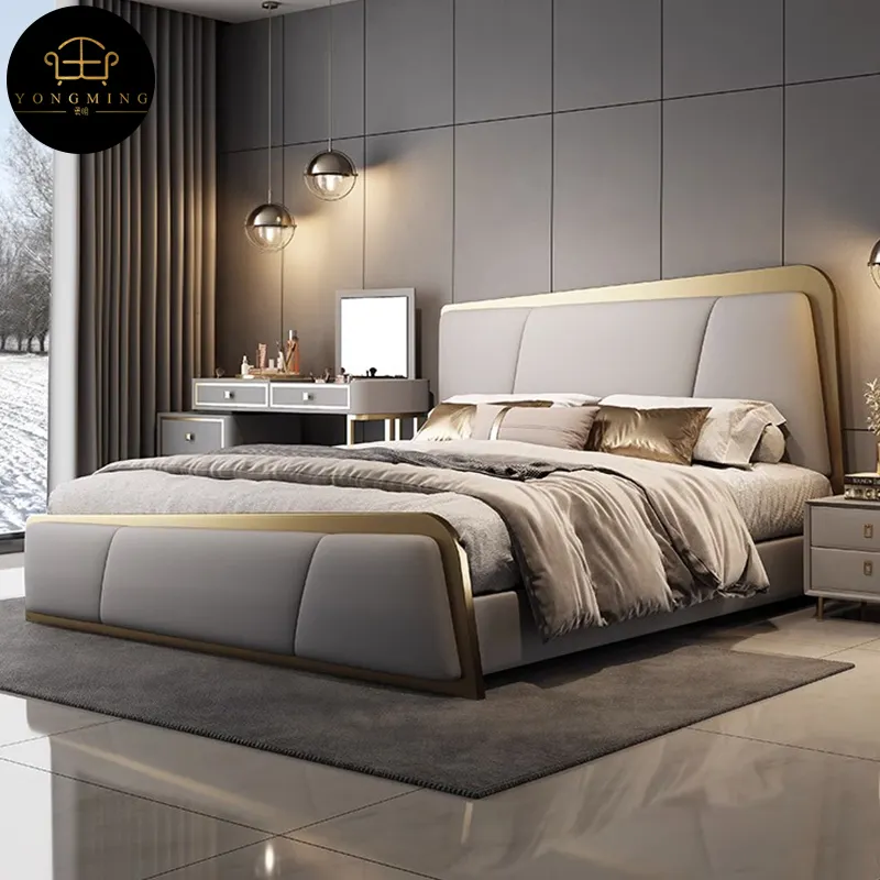Lit superposé rembourré King Size cadre de lit plate-forme rembourré en cuir ensemble de meubles de chambre à coucher lit