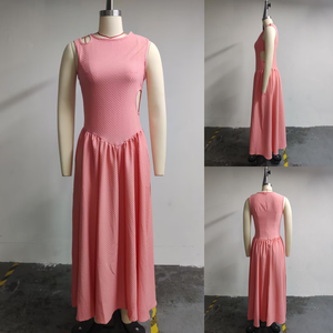 J1275 Boutique de <span class=keywords><strong>Ropa</strong></span> para Mujer, Vestido Largo Irregular con Cuello Redondo y Sin Mangas, Vestido de Fiesta con Parches, Estilo Línea A - Product Image 5