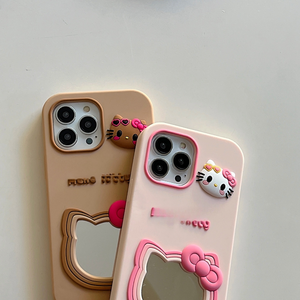 Funda de teléfono móvil suave de silicona KT CAT a la moda <span class=keywords><strong>con</strong></span> un espejo, funda de teléfono móvil anticaída de dibujos animados bonitos para IPhone16 15 14promax - Product Image 2