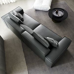 Sofá de oficina de cuero genuino minimalista italiano, diseño de bloque de tofu moderno Simple para apartamento pequeño para sala de estar de fila recta - Product Image 5