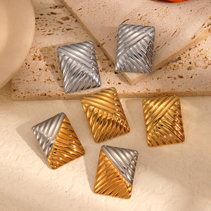 Pendientes Geométricos de Acero Inoxidable, Dorados y Plateados, con Rayas Diagonales, Forma Cuadrada, Joyería de Moda para Fiestas - Product Image 1