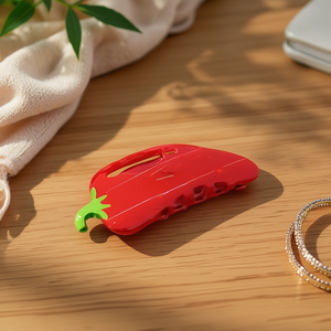 Pinza para el pelo Chili Pepper de 11 cm, estilo de dibujos animados de plástico rojo para mujer, informal, duradera - Product Image 5