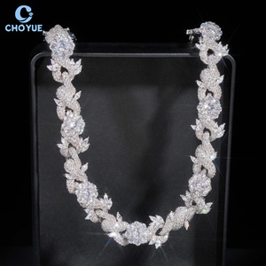 Fashion Flower Design Moissanite Cuban Link <b>Chain</b> Necklace Rhodium Plated 925 Silver Hiphop <b>Iced</b> <b>Out</b> Jewelry GRA Certified - Product Image 1