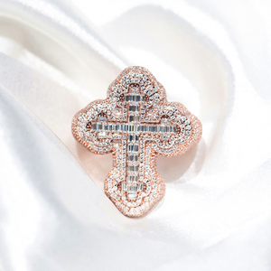 Hiphop dames- en herenring van 925 sterling zilver, fijne ringen, op maat gemaakte 'iced out' baguette geslepen moissanite kruisring - Product Image 3