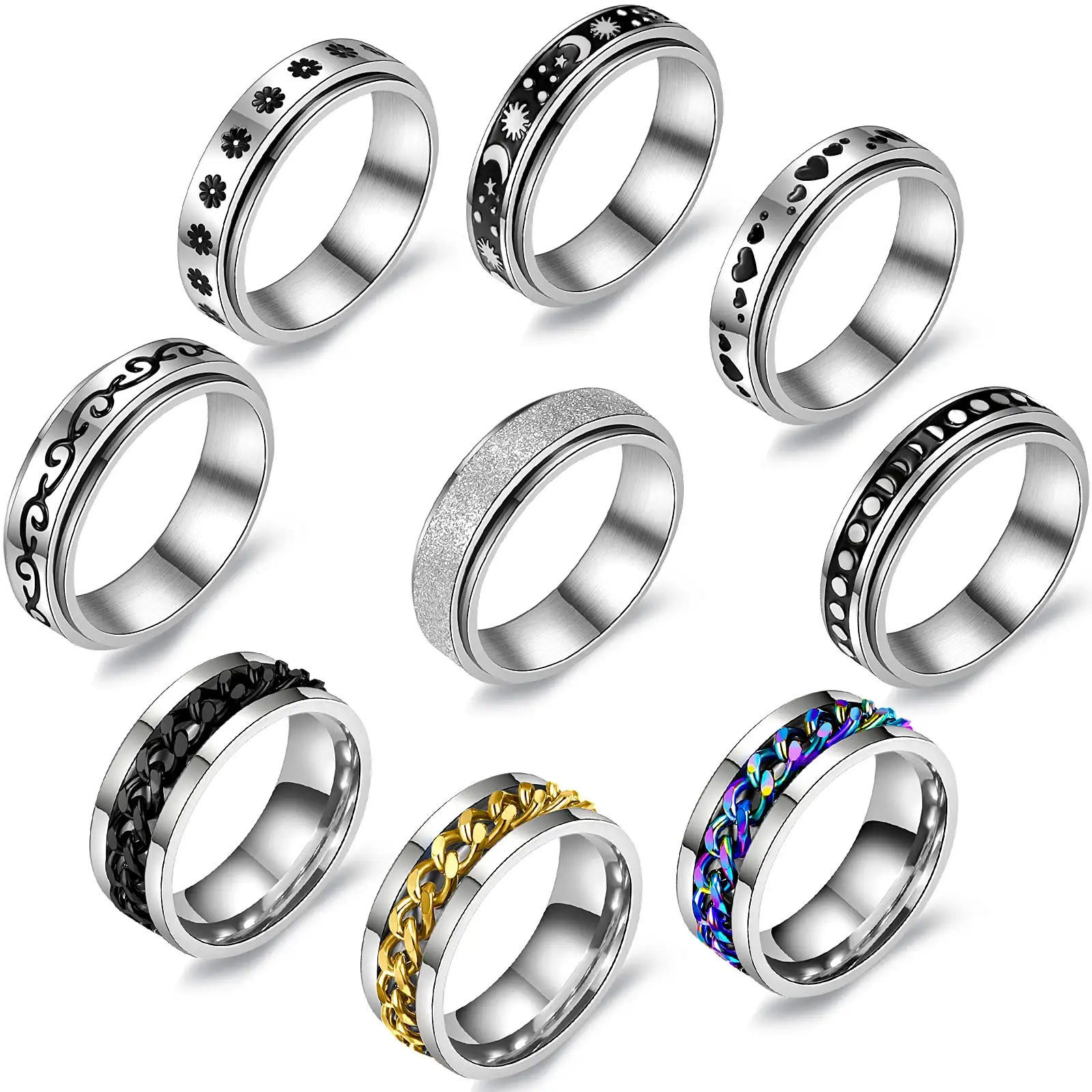 XM20015 Unisex rotierende Angst ringe Titan Edelstahl Kette Spinner Fingerring für Männer