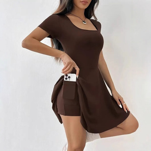 <strong>Hot</strong> for Cross-border European American New Women's Solid Color Empire Waist H Type Slimming Anti-exposure Summer Dress - Product Image 2