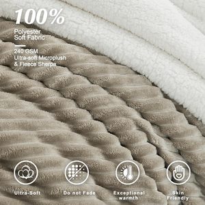 3 Piece Plush Warm <strong>Bedding</strong> Comforter Sets Sherpa Comforter Set with 2 Pillow Sham <strong>Taupe</strong> Reversible - Product Image 3