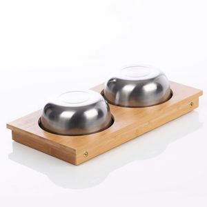 HOSTK Raised Pet Bowls Set Bamboo Stand for Dog &amp; <strong>Cat</strong> Adjustable <strong>Food</strong> or Water Feeder <strong>Holder</strong> - Product Image 6