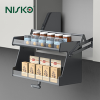 Nisko Unité de rangement de cuisine à lumière LED avec panier déroulant électrique Meubles d'organisation en verre en aluminium