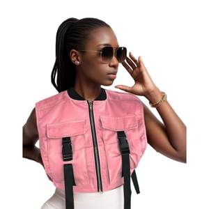 Veste sans manches pour femme, couleur unie, imprimé camouflage, style cargo, avec découpes, col rond, fermeture éclair, vente en gros d'usine 2025 - Product Image 1