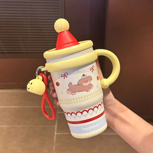 Nouvelle tasse isotherme pour femme, design attrayant, mignonne, avec paille, en acier inoxydable 316, motif dessin animé, pour étudiants - Product Image 1