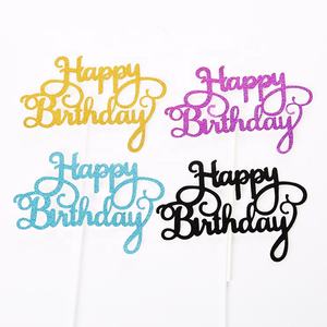 Carta Glitter a più colori <span class=keywords><strong>Happy</strong></span> Birthday Cake Topper Picks forniture per decorazioni per feste per bambini - Product Image 1