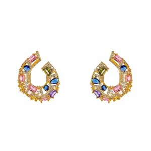 Pendientes de Aro en Forma de U Bella Viva Luxury, Latón Chapado en Oro de 18K con Circonita Cúbica <span class=keywords><strong>Multicolor</strong></span>, Regalo Ideal para Mujer - Product Image 4