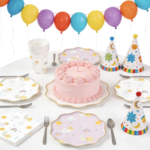 DAMAI - Vajilla Desechable para Fiestas Infantiles, Cumpleaños, Picnic, con Diseño de Arcoíris, Sol y Nubes, Servilletas, Vasos y Platos de Papel - Product Image 1
