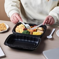 Boîte à lunch jetable en plastique de 30 oz à 3 compartiments, compatible micro-ondes, avec couvercle, pour kits repas à emporter, burgers, contenant alimentaire à clapet