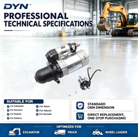 Moteur de démarrage DYN 24V 10T 7.0KW, pièces détachées pour machines de construction, pour excavatrice Hyundai R220-9, pour moteur Cummins 6BT