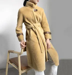 Manteau en fourrure véritable d'agneau pour femmes, veste en laine de mouton naturelle, douce et véritable, peluche à col montant, pardessus, 2020