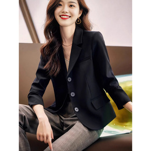 Women's Brown Blazer Solid Color Worsted Fabric Professional Top Petite Style With <b>Pocket</b> - Product Image 2