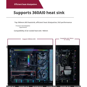 Case per Computer VK <span class=keywords><strong>Valkyrie</strong></span> VK03LITE Mid Tower in Metallo con Vista Panoramica Senza Pilastri Display ATX Raffreddamento a Liquido 360° - Product Image 3