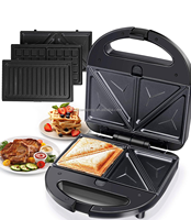 Machine à sandwich détachable Machine à gaufres à sandwich électrique à deux plaques Machine à petit-déjeuner 3 en 1 gaufre belge