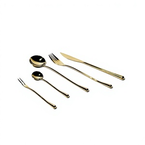 Ensemble de couverts en métal couleur or, acier inoxydable, fourchettes, cuillères, couteaux, 5 pièces, style fin, pour mariage, usage sur table - Product Image 1