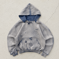 Produsen Pakaian Streetwear Hoodie Oversize Pria Custom OEM, Model Distressed Vintage Fade Drop Shoulder