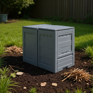 Compostador de jardín de plástico gris de 23.6 x 23.6 x 28.7 pulgadas con aireador manual para uso en exteriores - Product Image 2