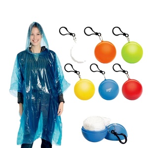 2014 100%ECO Plastic Ball with keychain Clear Disposable Rain Poncho Mac