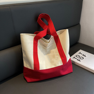 Sac fourre-tout en <span class=keywords><strong>toile</strong></span> <span class=keywords><strong>de</strong></span> coton moyen personnalisé avec impression <span class=keywords><strong>de</strong></span> logo, poche vierge et fermeture éclair, poignée longue pour l'épaule, avec cordon en ruban - Product Image 5