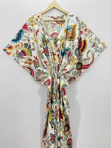 Women's Casual Wear Floral Print <b>Kaftan</b> <b>Dress</b> Long Boho Style <b>Dress</b> Relaxed Fit Gathered Drawstring Waist Outfit - Product Image 1