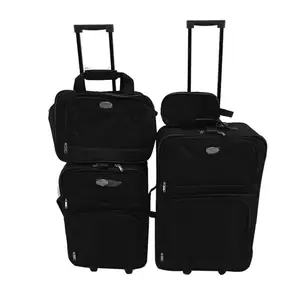 Outdoor Unisex department EVA polyester material Aluminum trolley luggage carry on soft fabric luggage 4pcs sets