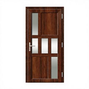 Puerta Moderna Horizontal de PVC Color Marrón Oscuro con Acabado de Madera Natural para Baño y Dormitorio, Modelo Cedar Line - Product Image 1