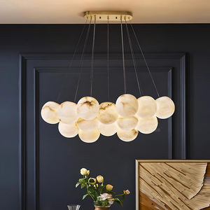 Op maat gemaakte moderne alabaster totem 3-delige hanglampen voor woonkamer en eetkamer, messing alabaster kroonluchter hanglamp - Product Image 4
