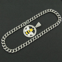 Collier unisexe Hip Hop Bling avec pendentif abeille de dessin animé, pendentif abeille creuse en zircon étincelant avec chaîne cubaine glacée